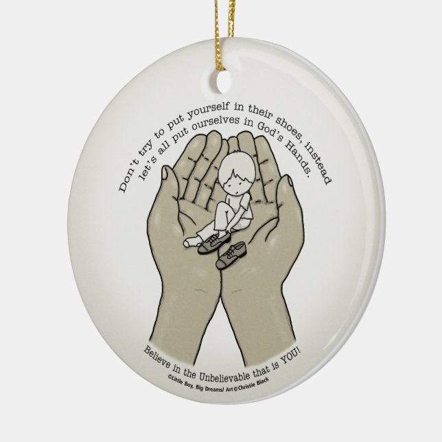 In den Händen des Gottes Keramikornament (Links)