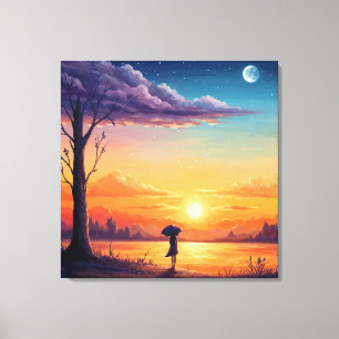 In den Horizont blicken - Illustrationsstil Kunst Leinwanddruck