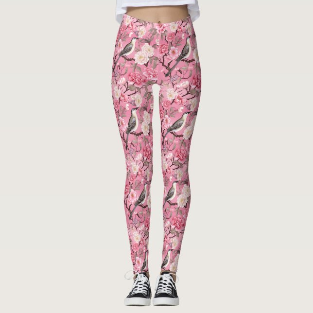 In den Kirschblüten rosa Chinoiserien Leggings (Vorderseite)