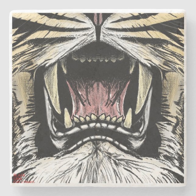 In den Mund-Untersetzer der Löwen Steinuntersetzer (Vorderseite)