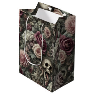 In den Rose hauen - gotischer Blumenschädel Mittlere Geschenktüte