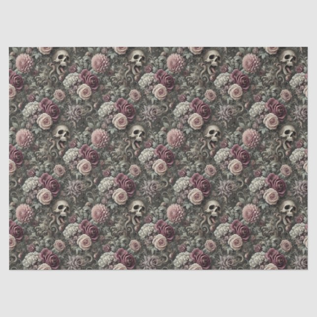 In den Rose hauen - gotischer Blumenschädel Seidenpapier (Vorderseite)