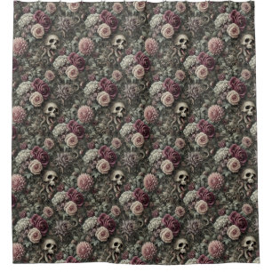 In den Rose tauchen - Gothic Skull Floral Duschvorhang