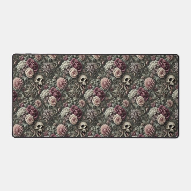 In den Rose tauchen - Gothic Skull Floral Schreibtischunterlage (Vorderseite)