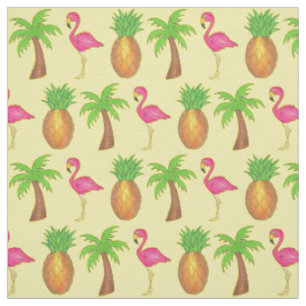 In den Tropen Ananas Flamingo Palm Tree Beach Stoff