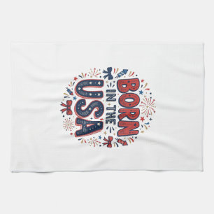 In den USA geboren Patriotes Vintage-Shirt-Design_ Geschirrtuch