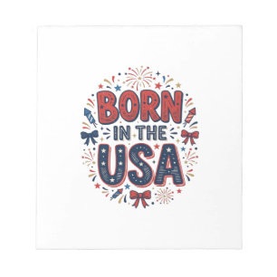 In den USA geboren Patriotes Vintage-Shirt-Design_ Notizblock
