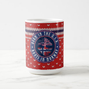 "In den USA geboren · Wurzeln in Norwegen" Blau mi Kaffeetasse