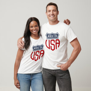 In den USA hergestelltes blau-rotes T-Shirt
