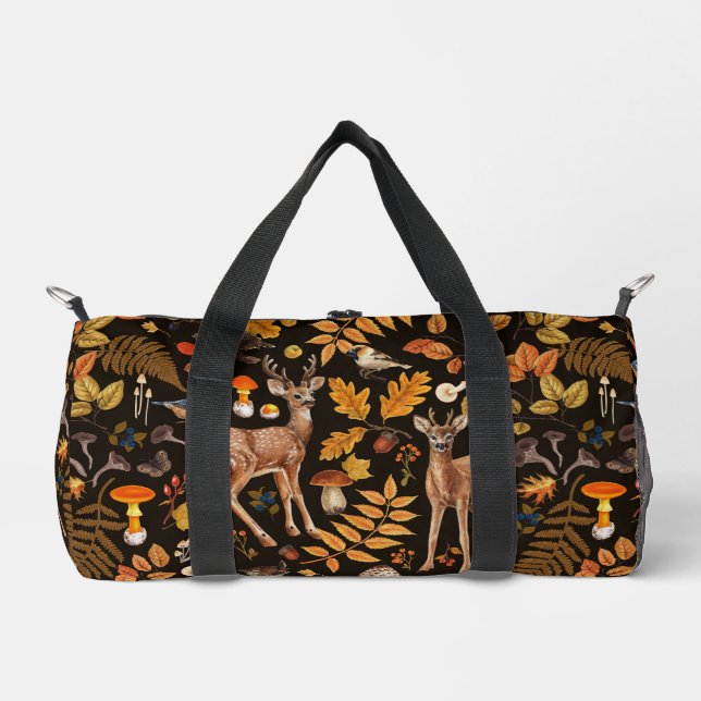 In den Wald/Herbst Hirsche auf schwarz Duffle Bag (Vorderseite)