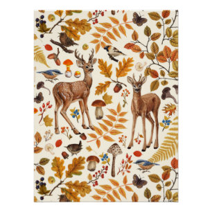 In den Wald/Herbst Hirsche auf schwarz Poster