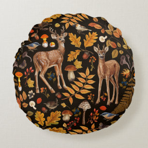 In den Wald/Herbst Hirsche auf schwarz Rundes Kissen