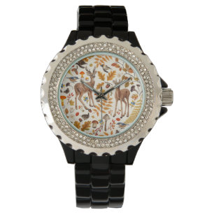 In den Wald/Herbst Hirsche auf weiß Armbanduhr