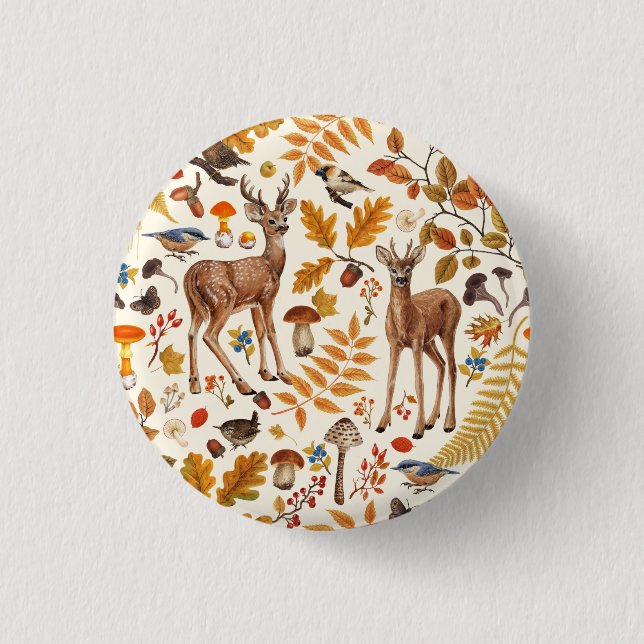 In den Wald/Herbst Hirsche auf weiß Button (Vorderseite)