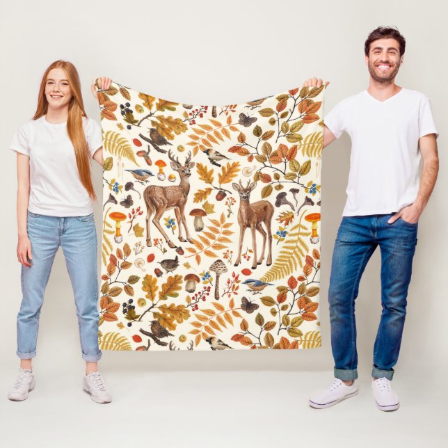 In den Wald/Herbst Hirsche auf weiß Fleecedecke (Beispiel)