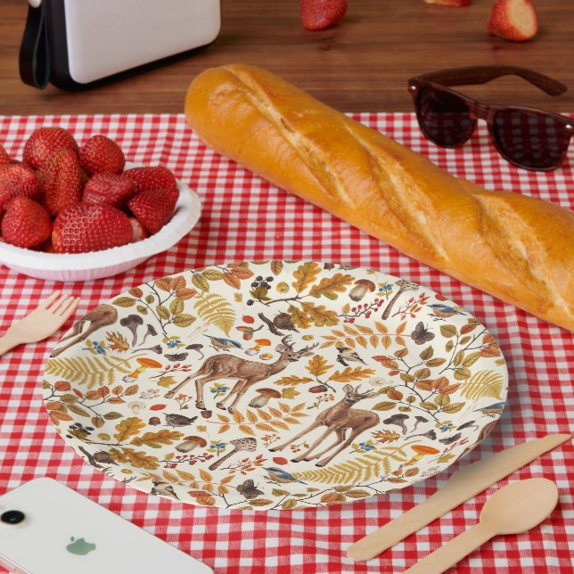 In den Wald/Herbst Hirsche auf weiß Pappteller (Picknick)