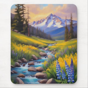 In den Wildblumen der Berge schmilzt Schnee. Mousepad