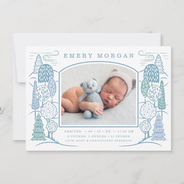 In der Baumkrone Top Birth Announcement Blue Ankündigung (Vorderseite)