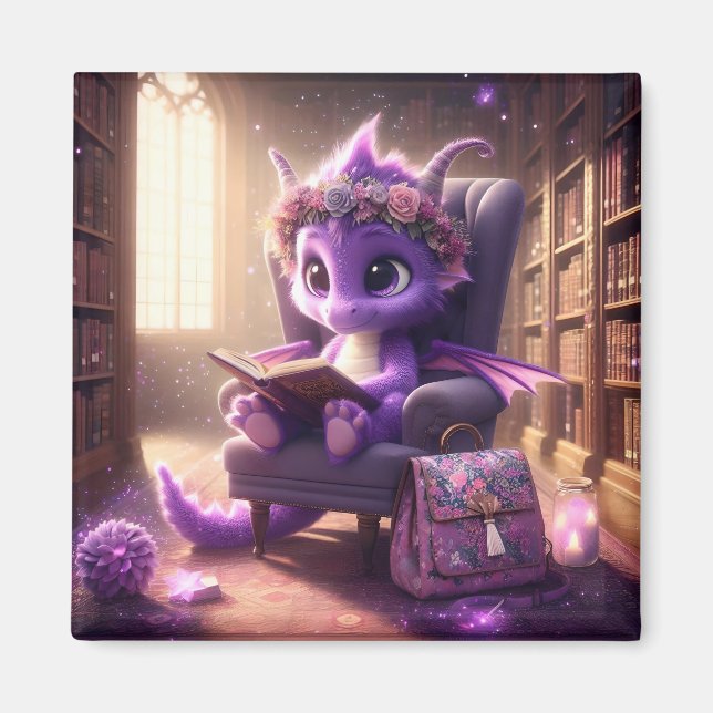 In der Bibliothek - Lila Drachenmagazin Magnet (Vorne)