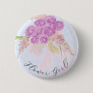 In der Blaa-Rosa Schleifen Bouquet Blumenmädchen Button