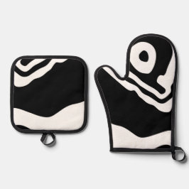 In die Tiefe: Abstrakt Schwarz und Weiß Ofenhandschuh & Topflappen-Set