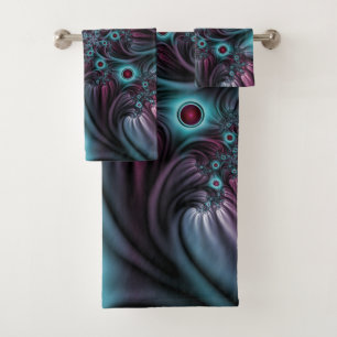In die Tiefe Abstraktes Fraktal Blau rosa Kunst Badhandtuch Set