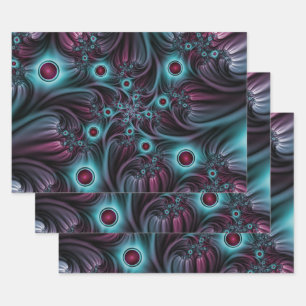In die Tiefe Abstraktes Fraktal Blau rosa Kunst Geschenkpapier Set