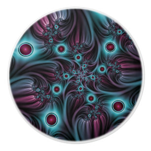 In die Tiefe Abstraktes Fraktal Blau rosa Kunst Keramikknauf