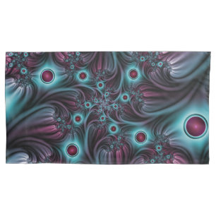 In die Tiefe Abstraktes Fraktal Blau rosa Kunst Kissenbezug