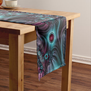 In die Tiefe Abstraktes Fraktal Blau rosa Kunst Kurzer Tischläufer