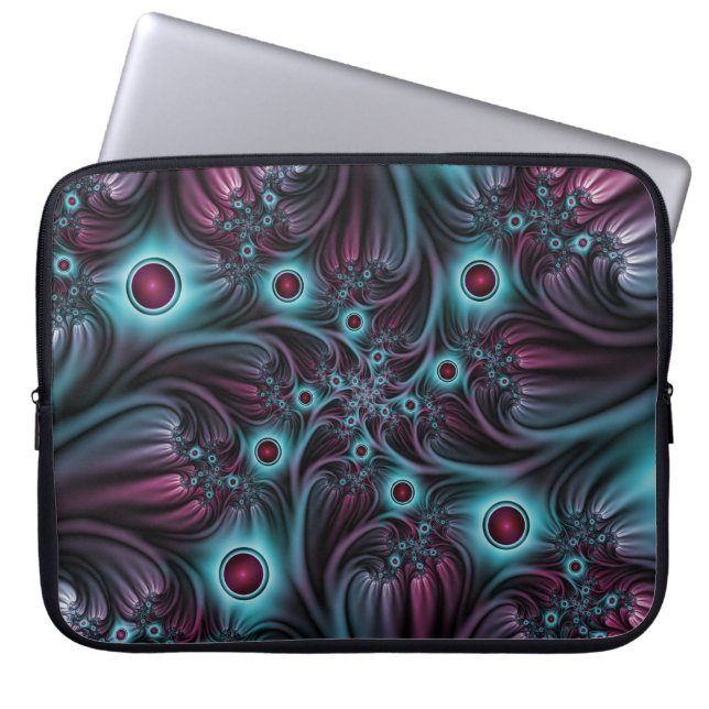In die Tiefe Abstraktes Fraktal Blau rosa Kunst Laptopschutzhülle (Vorderseite)