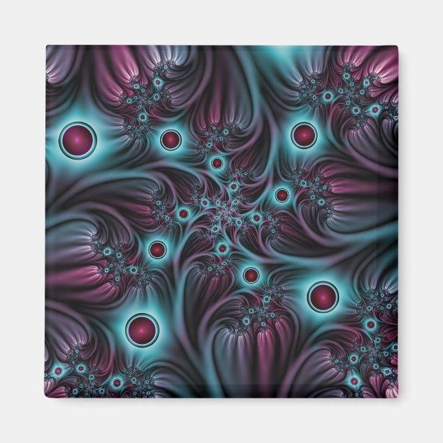 In die Tiefe Abstraktes Fraktal Blau rosa Kunst Magnet (Vorne)