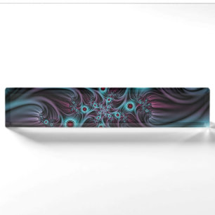 In die Tiefe Abstraktes Fraktal Blau rosa Kunst Namensplakette