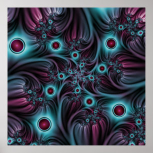 In die Tiefe Abstraktes Fraktal Blau rosa Kunst Poster