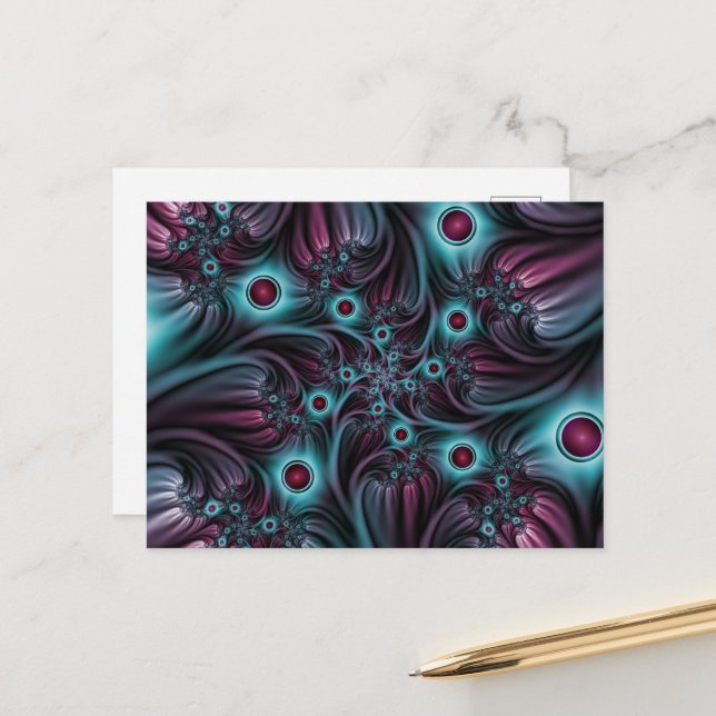 In die Tiefe Abstraktes Fraktal Blau rosa Kunst Postkarte (Vorderseite/Rückseite Beispiel)