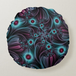 In die Tiefe Abstraktes Fraktal Blau rosa Kunst Rundes Kissen