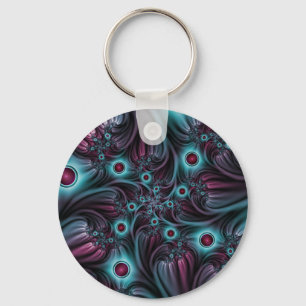In die Tiefe Abstraktes Fraktal Blau rosa Kunst Schlüsselanhänger