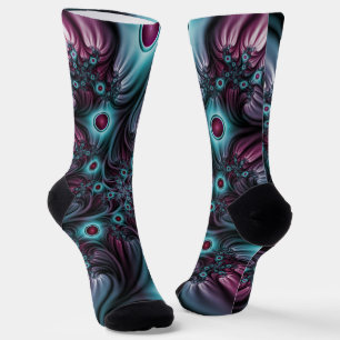 In die Tiefe Abstraktes Fraktal Blau rosa Kunst Socken