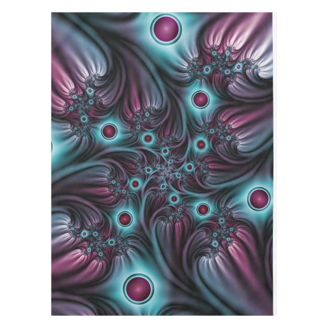In die Tiefe Abstraktes Fraktal Blau rosa Kunst Tischdecke (Vorderseite)