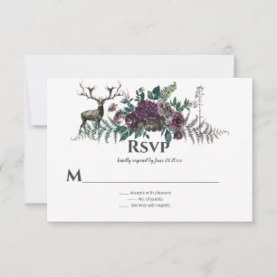 In die wilde rustikale Burgundergraue Florale Hirs RSVP Karte