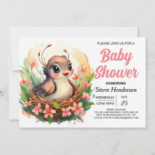 In die Woods Elegant Woodland Bird Baby Dusche Einladung