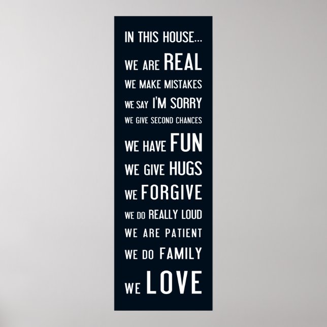 In diesem Haus... wir Liebe, ein dunkelblaues Plak Poster (Vorne)