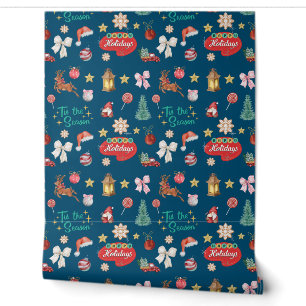 In dieser Saison, Aquarell Weihnachten Retroblau Tapete