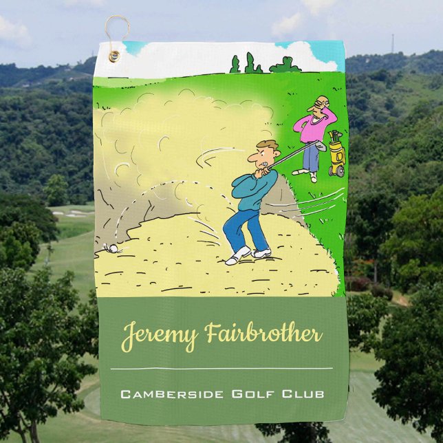 In einem Bunker stecken - Funny Golf Cartoon Golfhandtuch (Von Creator hochgeladen)