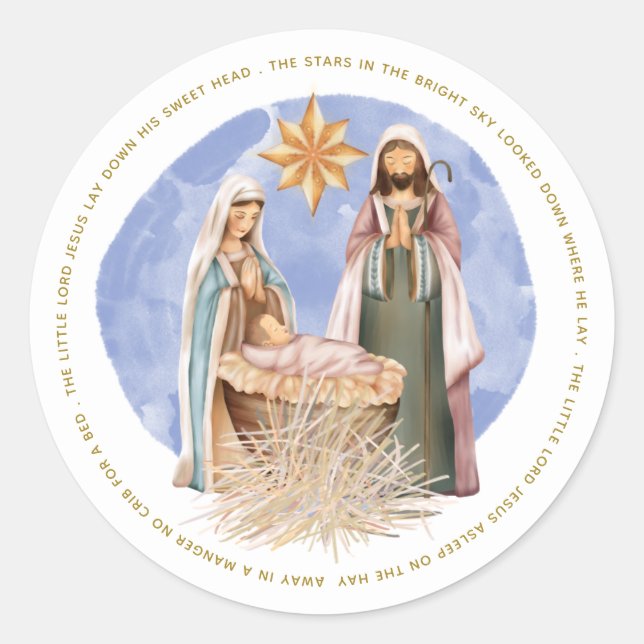 In einem manger Texte ist Nativgold-Text weiß Runder Aufkleber (Vorderseite)