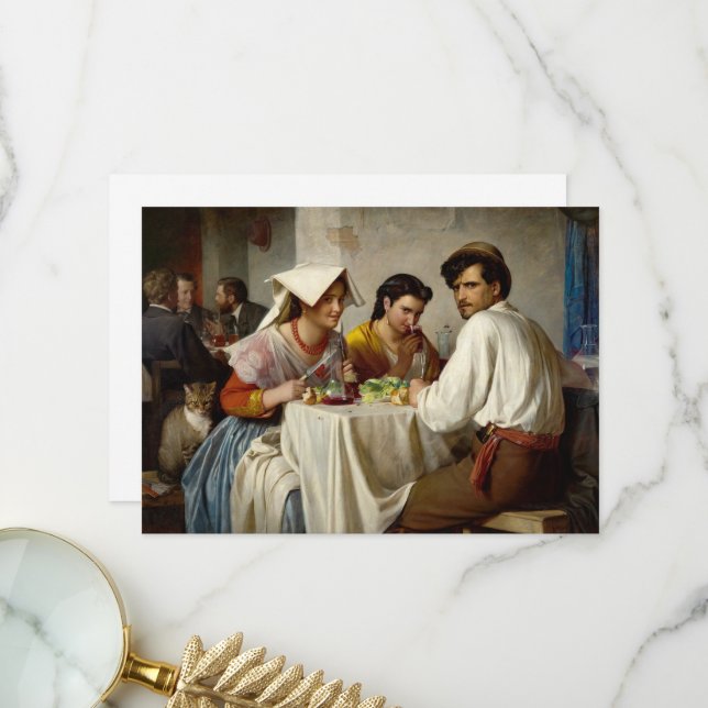 In einer römischen Osteria von Carl Bloch Dankeskarte (Vorderseite/Rückseite Beispiel)
