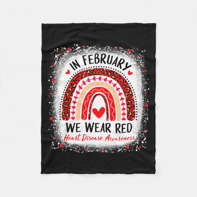In February We Wear Red Heart Disease Awareness Ra Fleecedecke (Vorderseite)