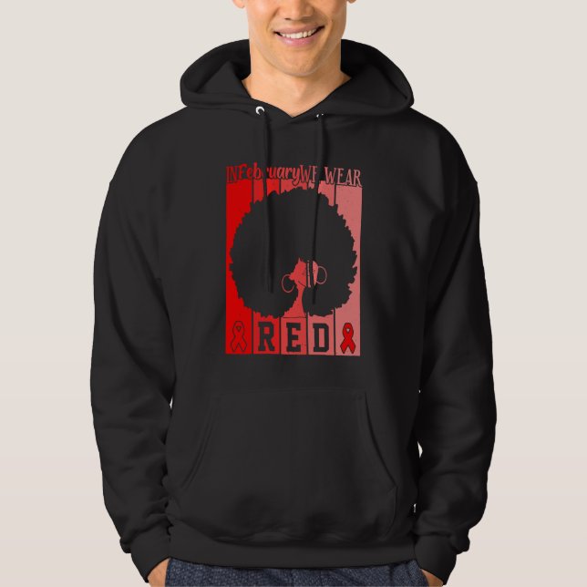 In February We Wear Red Ribbon Heart Disease Aware Hoodie (Vorderseite)