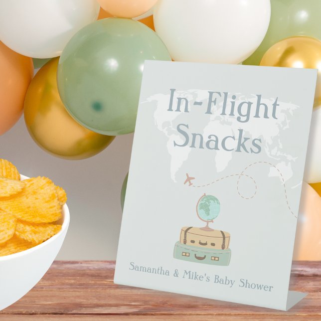 In-Flight Snacks World Map Adventure Baby Shower Sockelschild (In-Flight Snacks World Map Adventure Baby Shower Pedestal Sign)