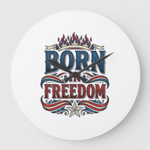 In Freiheit geborene patriotische Vintage-Vector-S Große Wanduhr